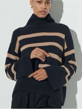 The Reset R Label Magic Mock Neck Sweater | Black & Tan Stripe | Small